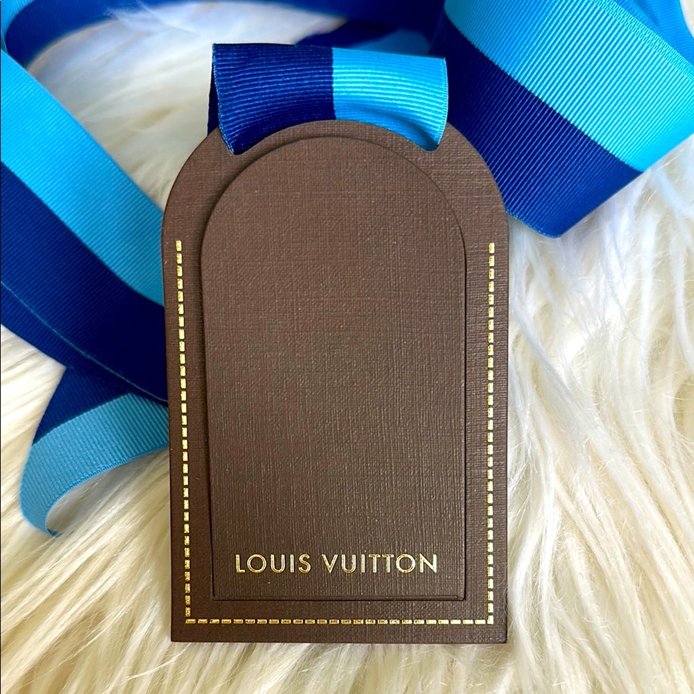Louis Vuitton Brown Gift Tag with Blue Ribbon.  Authentic.